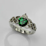 1ct Heart Cut Green Emerald Engagement Ring Double Knot Crown 14k WhiteGold Over