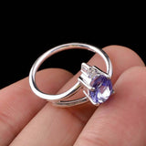 0.45ct Oval Cut Blue Tanzanite Stylish Split Shank Ring 14k White Gold Finish