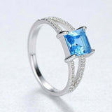 2.3ct Engagement Ring Princess Cut Blue Topaz Split Shank 14k White Gold Finish