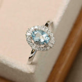 2ct Oval Cut Blue Aquamarine Engagement Ring Stylish Halo 14k White Gold Finish