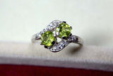 2.3ct Round Cut Green Peridot Swirl Twist Two Stone Ring 14k White Gold Finish