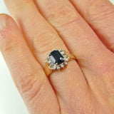 2.3ct Emerald Cut Blue Sapphire Diamond Halo Engagement Ring 14k YellowGold Over