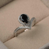 2ct Engagement Ring Pear Cut Black Diamond Curved Halo Tiara 14k White Gold Over