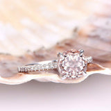 1.5ct Round Cut Peach Morganite Prong Set Engagement Ring 14k White Gold Finish
