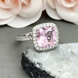 2.4ct Cushion Cut Pink Sapphire Round Diamond Halo Ring 14k White Gold Finish