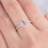 1ct Pear Cut Champagne Morganite Solitaire Engagement Ring 14k White Gold Finish