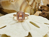 2ct Emerald Cut Simulated Morganite Bezel Solitaire Ring 14k White Gold Plated