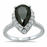 4Ct Pear Cut Black Diamond Halo Engagement Ring 14K White Gold Over Round Accent
