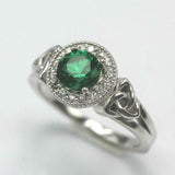 1ct Round Green Emerald Engagement Ring Halo Celtic Trinity 14k WhiteGold Finish