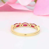 1.2ct Marquise Cut Pink Ruby Wedding Band Ring Stackable 14k Yellow Gold Finish