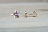 0.3ct Round Cut Purple Amethyst Star and Moon Stud Earrings 14k Rose Gold Finish