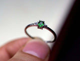 0.3ct Engagement Ring Oval Cut Emerald Trilogy Minimalist 14k White Gold Finish