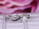 0.5ct Round Black & White Diamond Infinity Engagement Ring 14k White Gold Finish