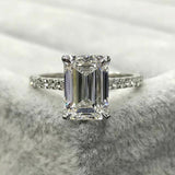 3.5Ct Emerald Cut Diamond Solitaire Ring 14K White Gold Finish with Round Accent