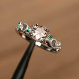 1ct Engagement Ring Round Cut Morganite Milgrain Floral 14k White Gold Finish