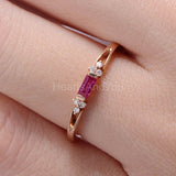 0.2ct Baguette Cut Simulated Pink Ruby Minimalist Ring 14k Rose Gold Plated
