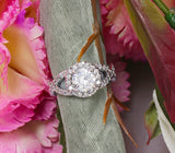 Halo Split Shank Engagement Ring 1.6ct Round Cut Diamond 14k White Gold Finish