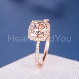 1.5ct Cushion Cut Simulated Morganite Halo Engagement Ring 14k Rose Gold Plated