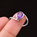 0.5ct Engagement Ring Oval Purple Amethyst Swirl Solitaire 14k White Gold Finish