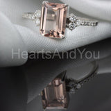 2ct Emerald Cut Simulated Peach Morganite Accented Ring 14k White Gold Plated