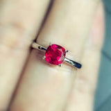 1ct Cushion Cut Pink Ruby Engagement Ring Solitaire Women 14k Yellow Gold Finish