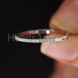 0.1ct Round Cut Moissanite Minimalist Women Wedding Band 14k White Gold Plated