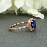 2ct Round Cut Blue Sapphire Halo Solitaire Engagement Ring 14k Rose Gold Finish