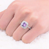 2ct Cushion Cut Purple Amethyst Engagement Ring 14k WhiteGold Finish Double Halo