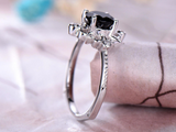 1ct Round Cut Black Diamond Engagement Ring Trendy Stylish 14k White Gold Finish