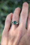 1ct Round Cut Green Emerald Engagement Ring Floral Petal Leaf 14k WhiteGold Over