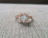 2.2ct Round Cut Blue Aquamarine Vintage Inspired Halo Ring 14k Rose Gold Finish