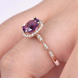 1.5ct Oval Cut Purple Amethyst Engagement Ring Diamond Halo 14k Rose Gold Finish
