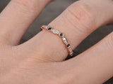 0.5ct Round Cut Blue Sapphire Wedding Band Curved Stackable 14k Rose Gold Finish