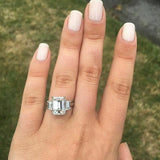 3.5Ct Emerald Cut Diamond Trapezoid Accent Engagement Ring 14K White Gold Finish