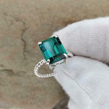 2ct Engagement Ring Green Emerald Cut Braided Solitaire 14k White Gold Finish