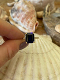 2.2ct Emerald Cut Blue Sapphire Solitaire with Accent Ring 14k White Gold Finish