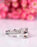 2.5ct Emerald Cut Morganite Engagement Ring Halo Bridal Set 14k White Gold Over
