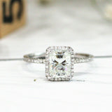 4Ct Radiant Cut DVVS1 Diamond Accents Halo Engagement Ring 14K White Gold Finish
