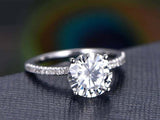 1.5ct Round Cut Diamond Engagement Ring Accents Solitaire 18k White Gold Finish