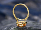 2.4ct Cushion Cut Yellow Citrine Engagement Ring Halo 14k Yellow Gold Finish