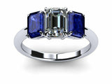 2ct Emerald Cut Diamond Sapphire 3 Stone Engagement Ring 14k White Gold Finish