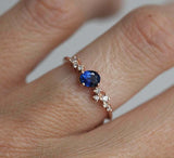 1.3ct Oval Cut Blue Sapphire Engagement Ring 14k RoseGold Finish Diamond Cluster