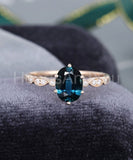 1ct Oval Cut Simulated London Blue Topaz Milgrain Ring 14k Rose Gold Plated