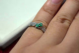2.25ct Engagement Ring Round Cut Green Emerald Swirl Twist 14k White Gold Finish