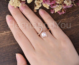 0.3ct Round Cut Simulated Diamond Halloween Cat Pearl Ring 14k Rose Gold Plated