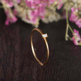 Minimalist Engagement Ring 0.12ct Emerald Cut Diamond 14k Yellow Gold Finish