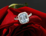 2.3ct Emerald Blue Aquamarine Halo Solitaire Engagement Ring 14k White Gold Over