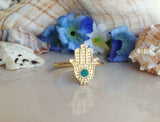 0.3ct Engagement Ring Round Cut Blue Turquoise Hamsa 14k Yellow Gold Finish