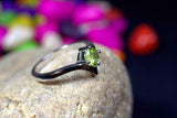 0.5ct Engagement Ring Round Green Peridot Solitaire Curved 14k White Gold Finish