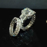 8Ct Emerald Cut Diamond Iced Bridal Set Eternity Ring Band 14K White Gold Finish